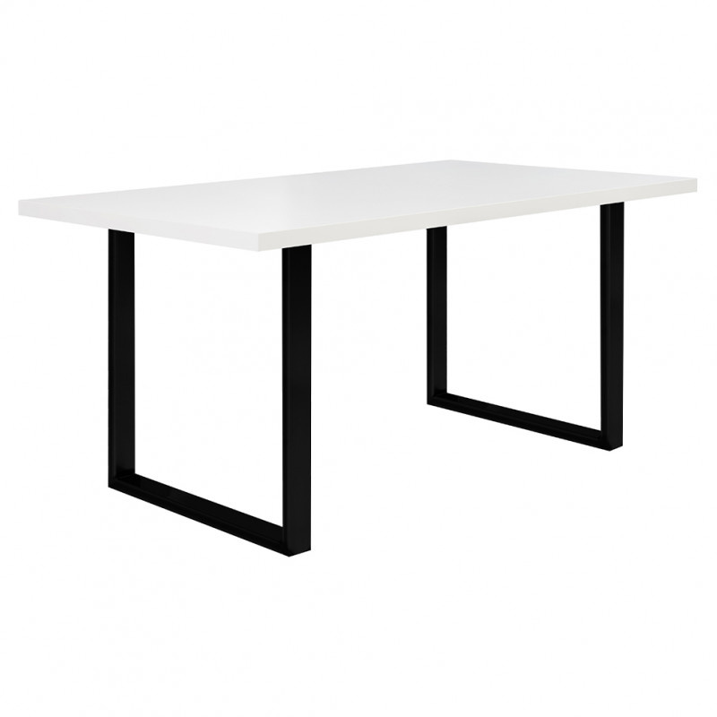 Table de repas L160 cm plateau blanc pieds luge métal noir - LOIRE 02