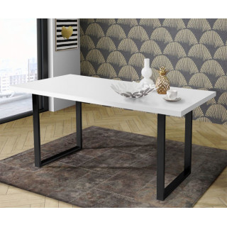 Table de repas L160 cm plateau blanc pieds luge métal noir - LOIRE 02