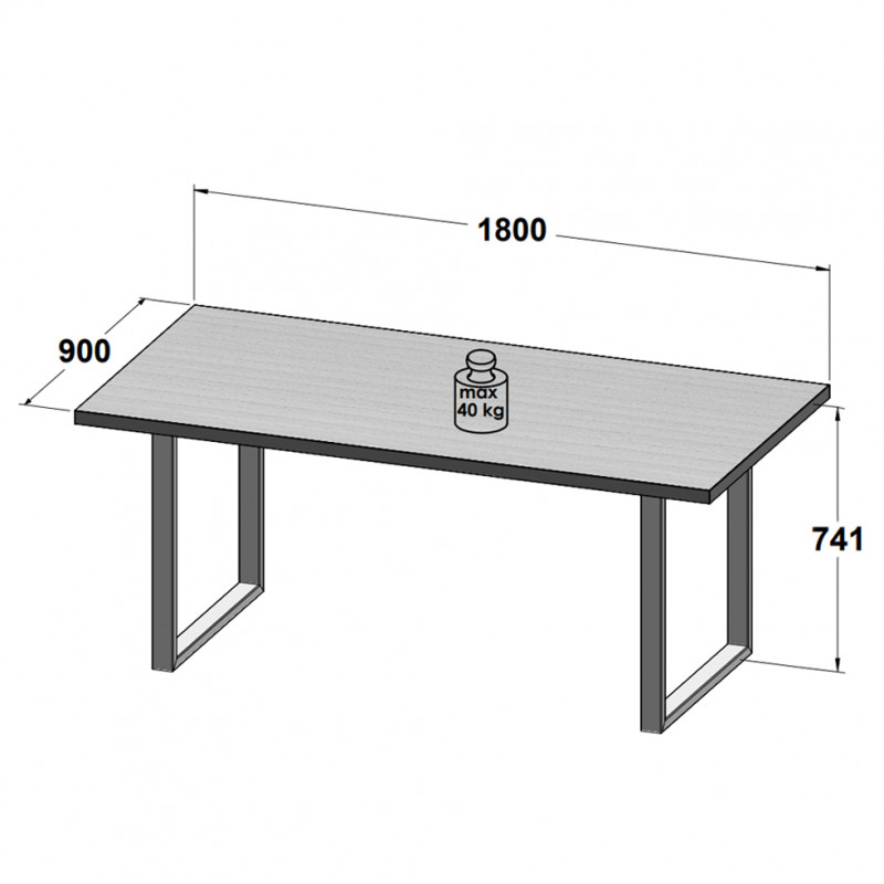 Table de repas L180 cm plateau blanc pieds luge métal noir - LOIRE 02