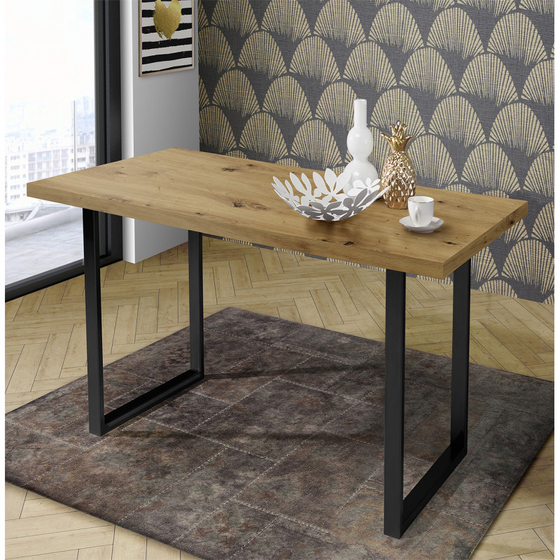Table de repas L140 cm plateau chêne pieds luge métal noir - CORSE 02