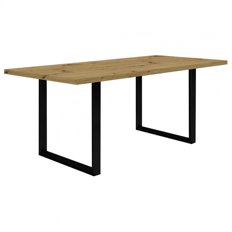 Table de repas L180 cm plateau chêne pieds luge métal noir - CORSE 02