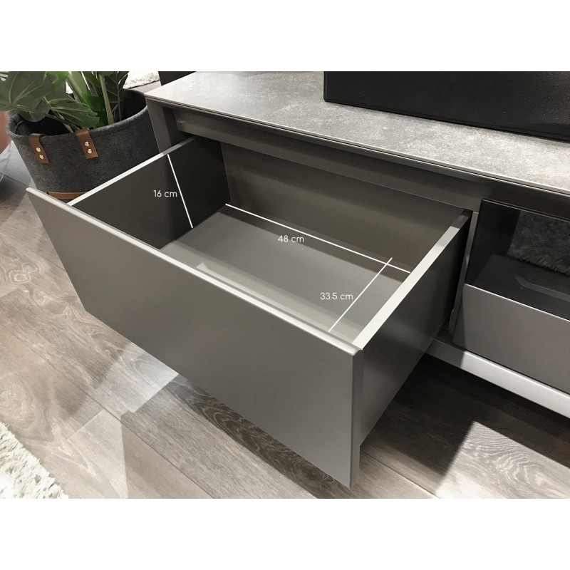 Meuble TV gris anthracite en céramique pieds métal 3 tiroirs - CERAMIK