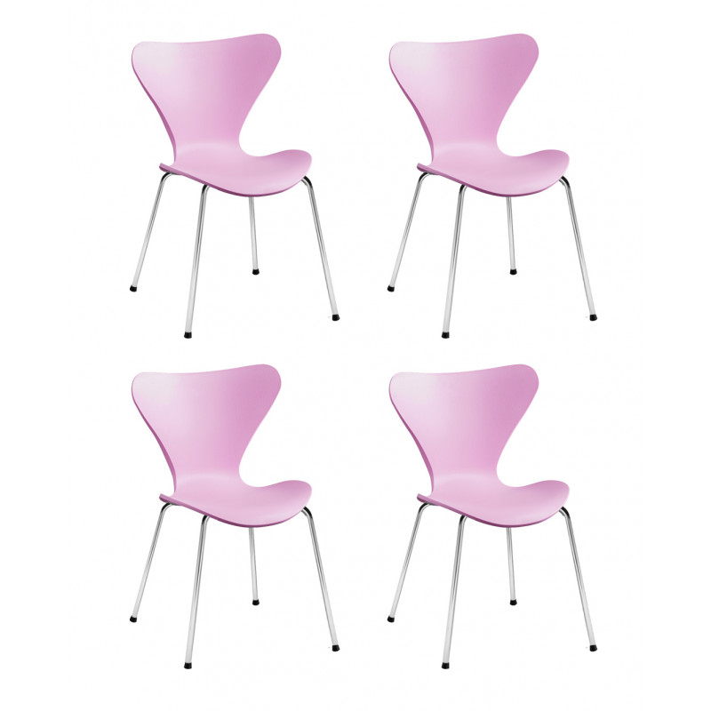 4 chaises roses empilables piétement chromé - Pop
