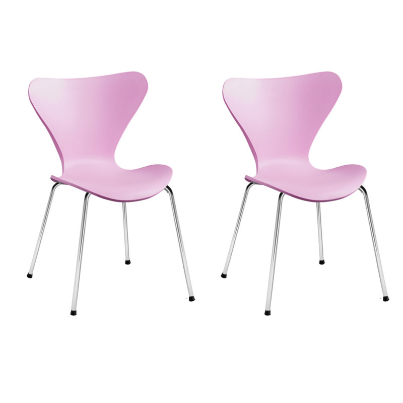 Lot 2 chaises roses empilables avec pieds métal chromé - Pop