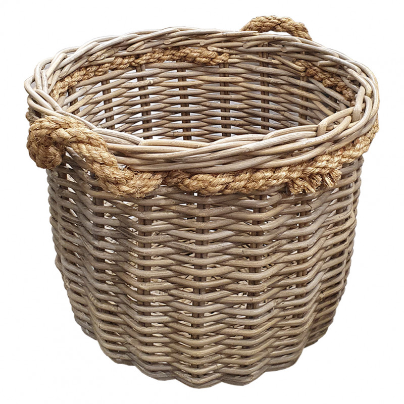 Panier rond en kubu naturel tressé D.46 cm avec anses - SIBU M