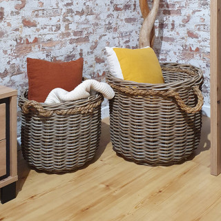 Panier rond en kubu naturel tressé D.46 cm avec anses - SIBU M