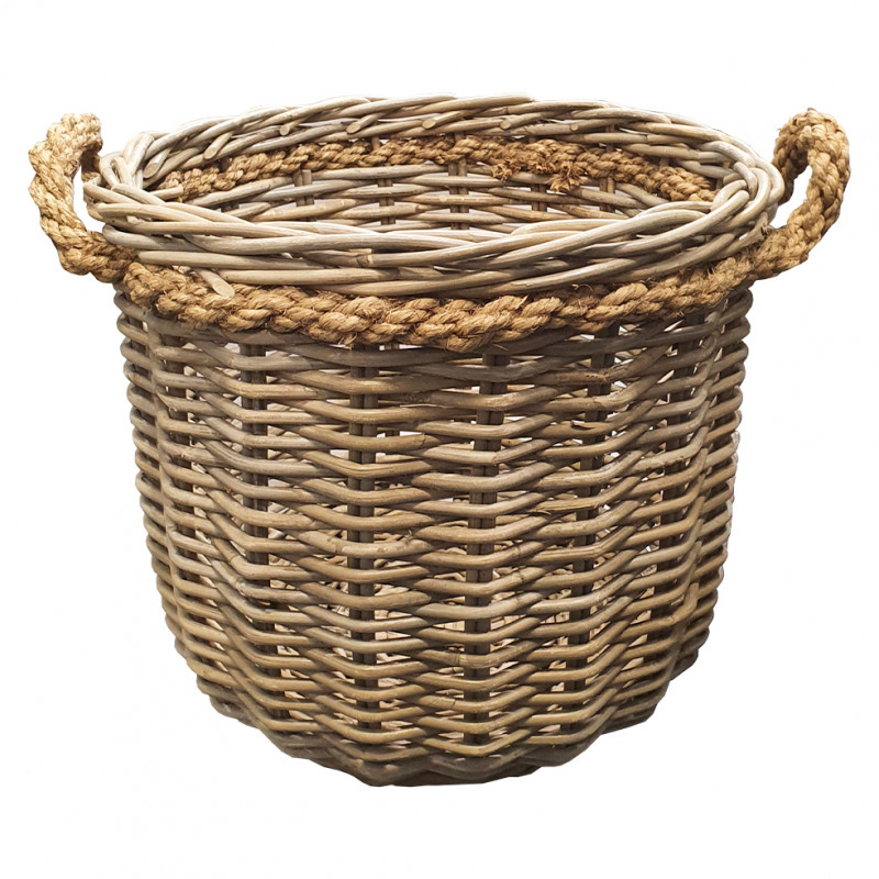 Panier rond en kubu naturel tressé D.46 cm avec anses - SIBU M