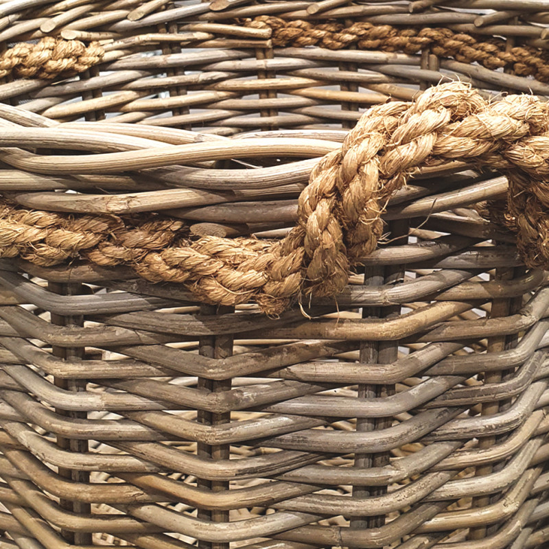 Panier rond en kubu naturel tressé D.46 cm avec anses - SIBU M