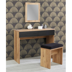 Coiffeuse décor bois clair et gris 1 Miroir - 1 Table - 1 Banc – ANASTASIA