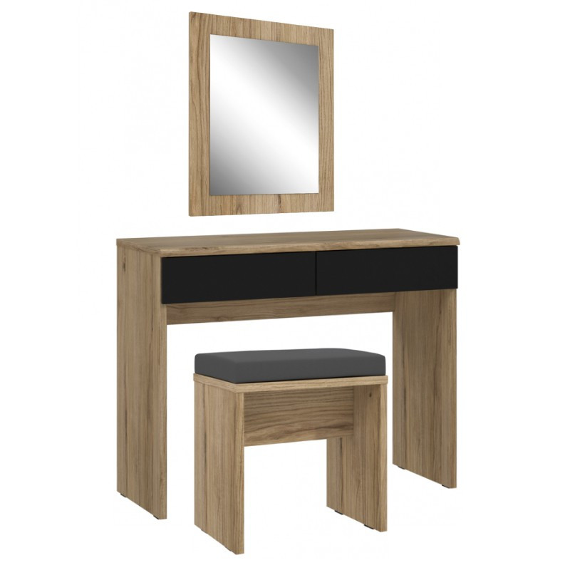 Coiffeuse décor bois clair et gris 1 Miroir - 1 Table - 1 Banc – ANASTASIA