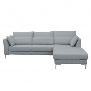 Canapé d'angle droit tissu chiné gris et pieds métal chromé - SCAVO