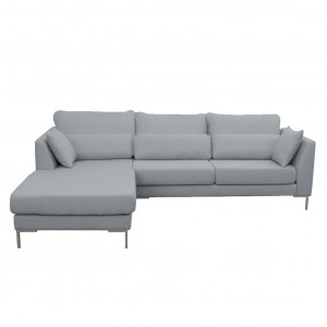 Canapé d'angle gauche tissu chiné gris et pieds métal chromé - SCAVO