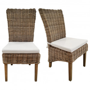 Lot de 2 chaises en kubu naturel tressé et piètement bois - BORA BORA