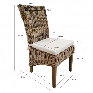 Lot de 2 chaises en kubu naturel tressé et piètement bois - BORA BORA
