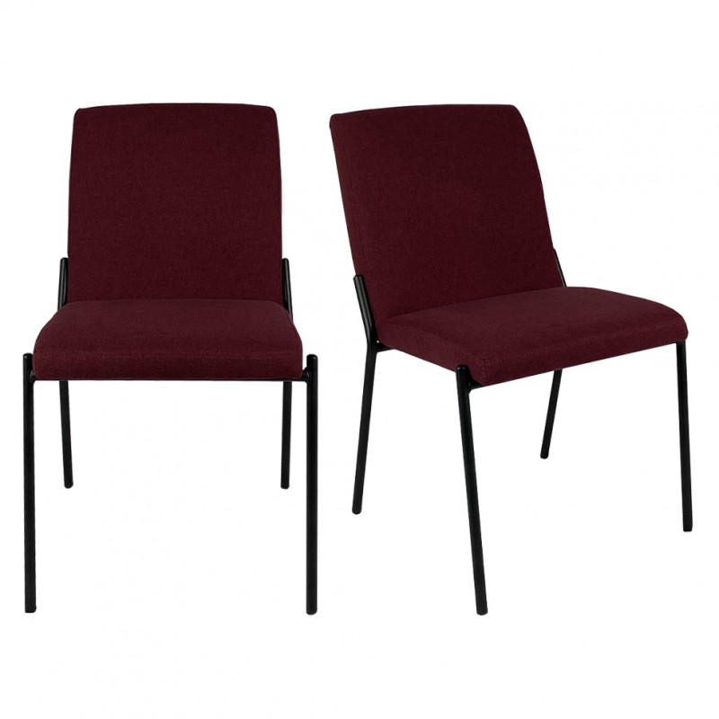 Lot de 2 chaises en tissu rouge et piètement métal noir - OFFICE 1500