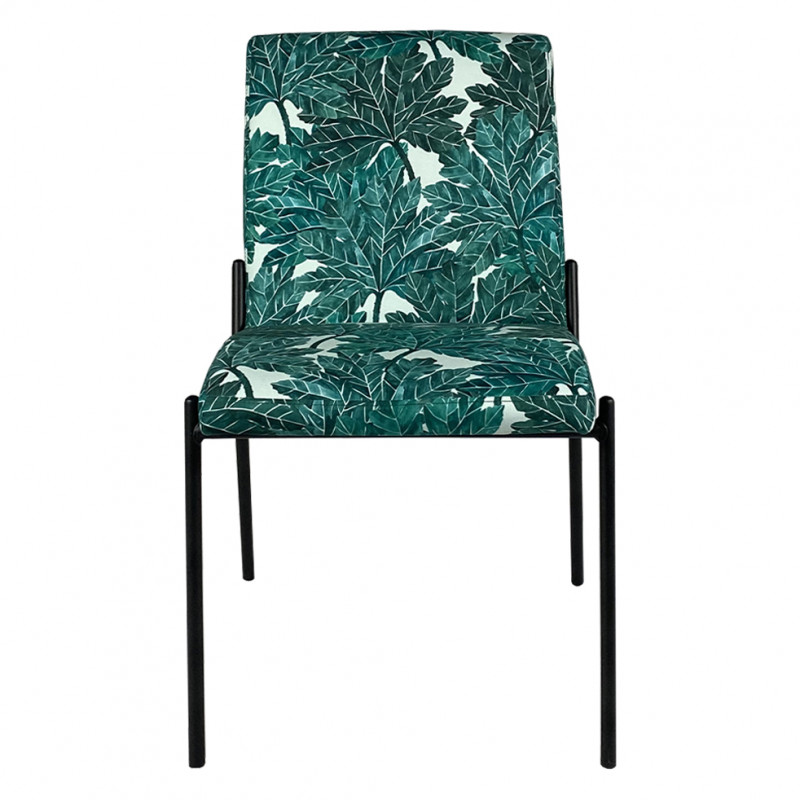 Lot de 2 chaises tissu motif feuilles et piètement métal - OFFICE 1685