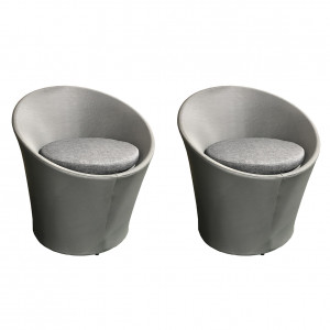 Lot de 2 fauteuils de jardin rond en aluminium gris et revêtement textilène gris avec petit coussin  - KIMI