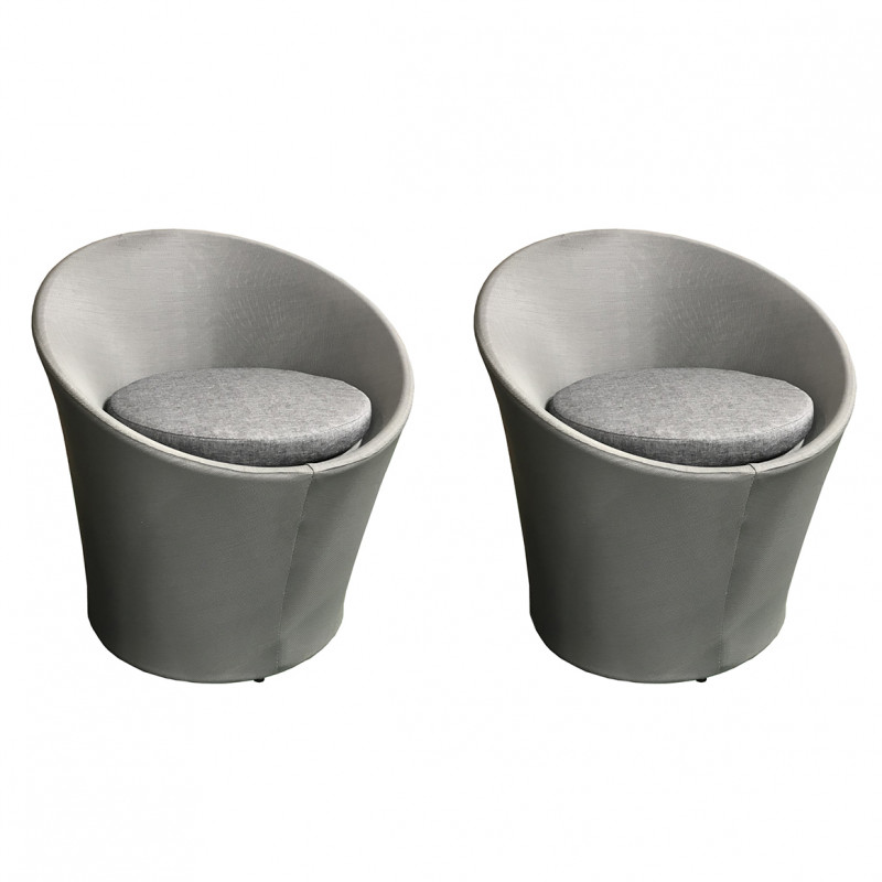 Lot de 2 fauteuils de jardin rond en aluminium gris et revêtement textilène gris avec petit coussin  - KIMI