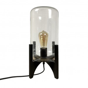 Lampe à poser avec cloche en verre et pieds bois noir - FUSION 4761