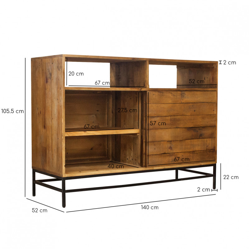 Buffet industriel bois rustique et métal noir L.140 cm - FACTORY