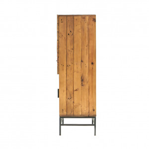 Etagère en bois d'acacia métal noir 2 tiroirs 2 portes et 4 niches H. 140 cm - Style industriel vintage - FACTORY