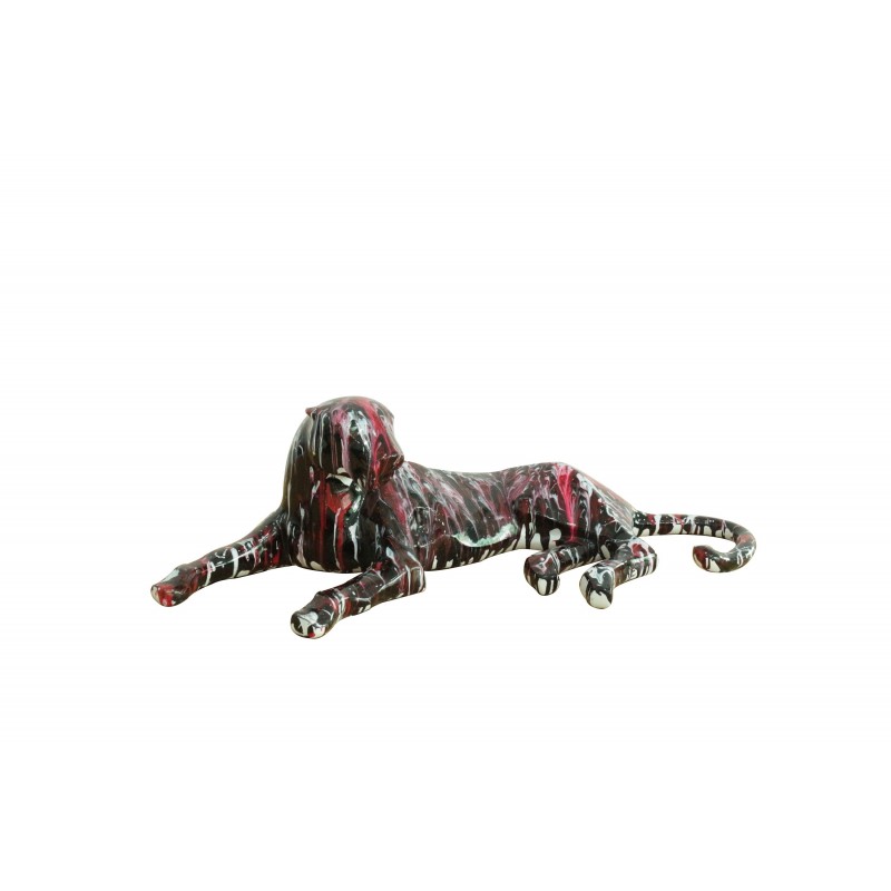 Statue panthère couchée avec coulures rouge noir L63 cm - FELI DRIPS