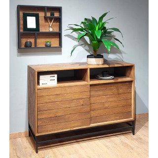 Buffet industriel bois rustique et métal noir L.140 cm - FACTORY