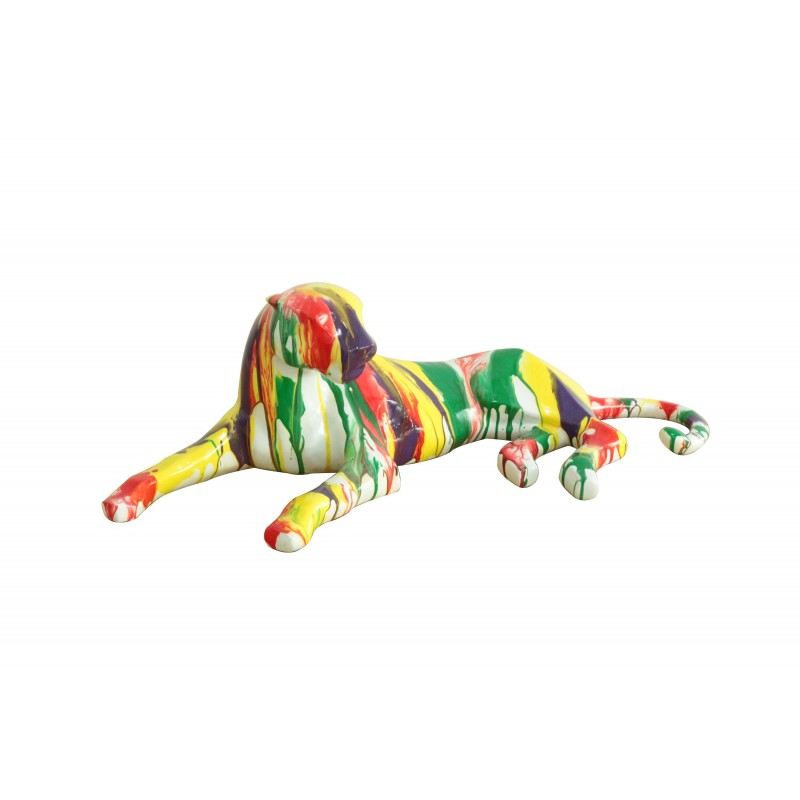 Statue panthère couchée avec coulures multicolore L63 cm - FELI DRIPS