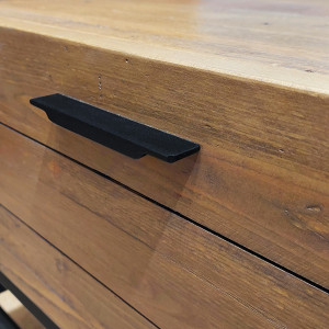 Table basse en bois de pin recyclé et métal noir 4 tiroirs L.120 cm - Style industriel vintage - FACTORY