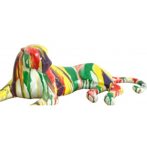 Statue panthère couchée avec coulures multicolore L63 cm - FELI DRIPS