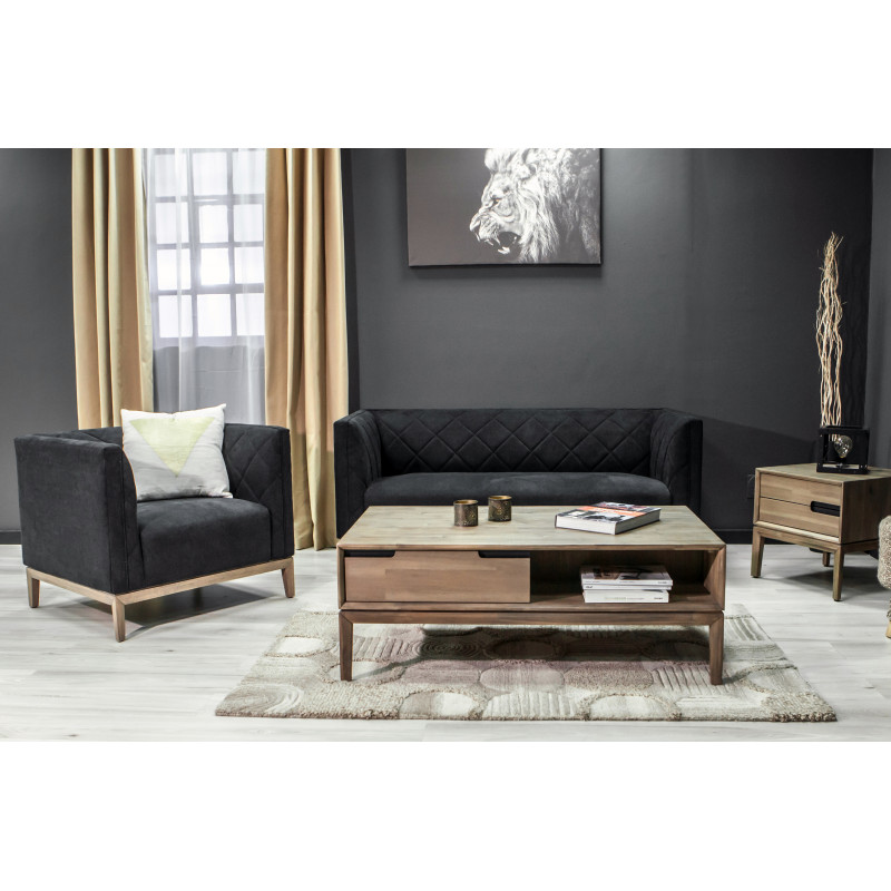 Table basse en bois d'acacia avec poignées en métal noir - KASSIA
