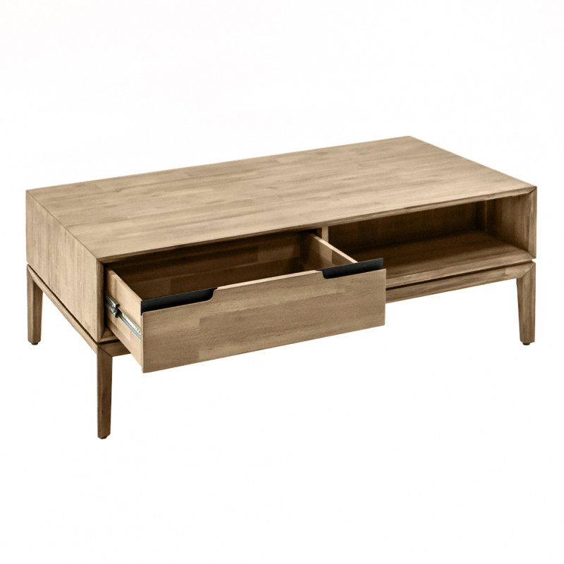 Table basse en bois d'acacia avec poignées en métal noir - KASSIA