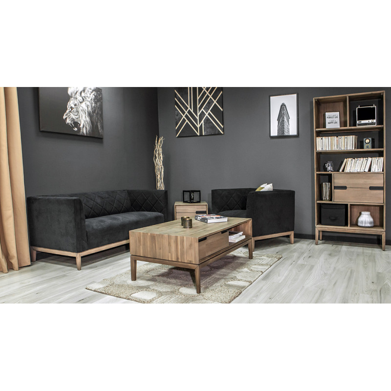Table basse en bois design 2 tiroirs 2 niches L.120 cm - KASSIA