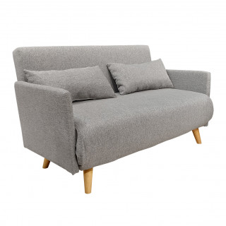 Banquette convertible 2 places tissu gris clair chiné pieds bois scandinave- JUDY