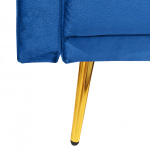 Canapé 3 places droit convertible velours bleu électrique pieds inclinés métal doré  - RALPH