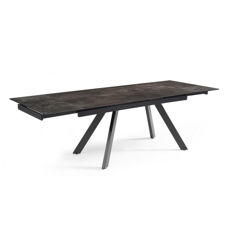 Table extensible 160/240 cm en céramique gris vieilli mat et 4 pieds inclinés métal noir - MAINE 08
