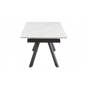 Table extensible 160/240 cm en céramique blanc marbré mat et 4 pieds inclinés métal noir - NEVADA 08