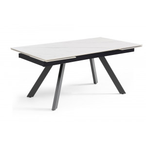 Table extensible 160/240 cm en céramique blanc marbré mat et 4 pieds inclinés métal noir - NEVADA 08