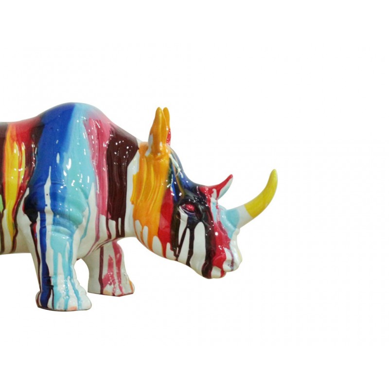 Statue rhinocéros avec coulures multicolores H24 cm - RHINO DRIPS 03