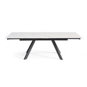 Table extensible 160/240 cm en céramique blanc marbré mat et 4 pieds inclinés métal noir - NEVADA 08