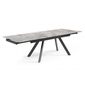 Table extensible 160/240 cm en céramique gris marbré brillant et 4 pieds inclinés métal noir - DAKOTA 08