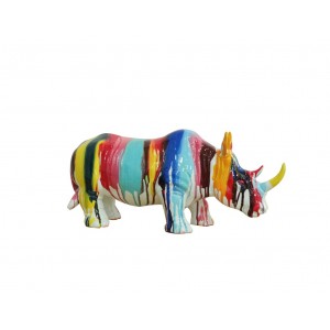 Statue rhinocéros avec coulures multicolores H24 cm - RHINO DRIPS 03