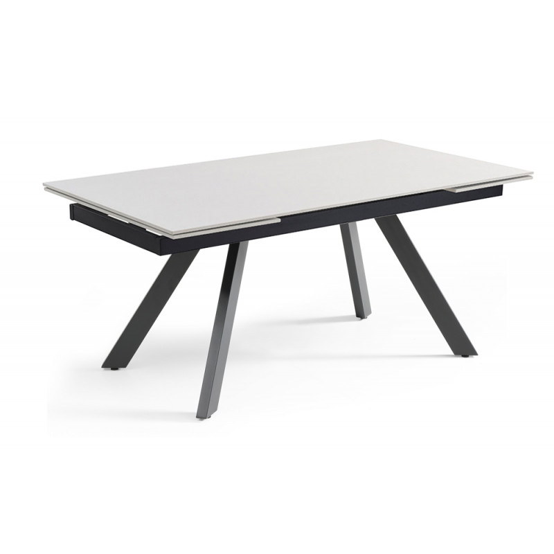 Table extensible 160/240 cm en céramique blanc mat et 4 pieds inclinés métal noir - OREGON 08