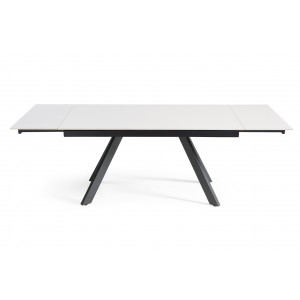 Table extensible 160/240 cm en céramique blanc mat et 4 pieds inclinés métal noir - OREGON 08