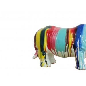 Statue rhinocéros avec coulures multicolores H24 cm - RHINO DRIPS 03