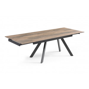 Table extensible 160/240 cm en céramique effet bois vieilli et 4 pieds inclinés métal noir - TEXAS 08