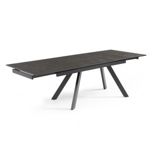 Table extensible 160/240 cm en céramique gris anthracite mat et 4 pieds inclinés métal noir - UTAH 08
