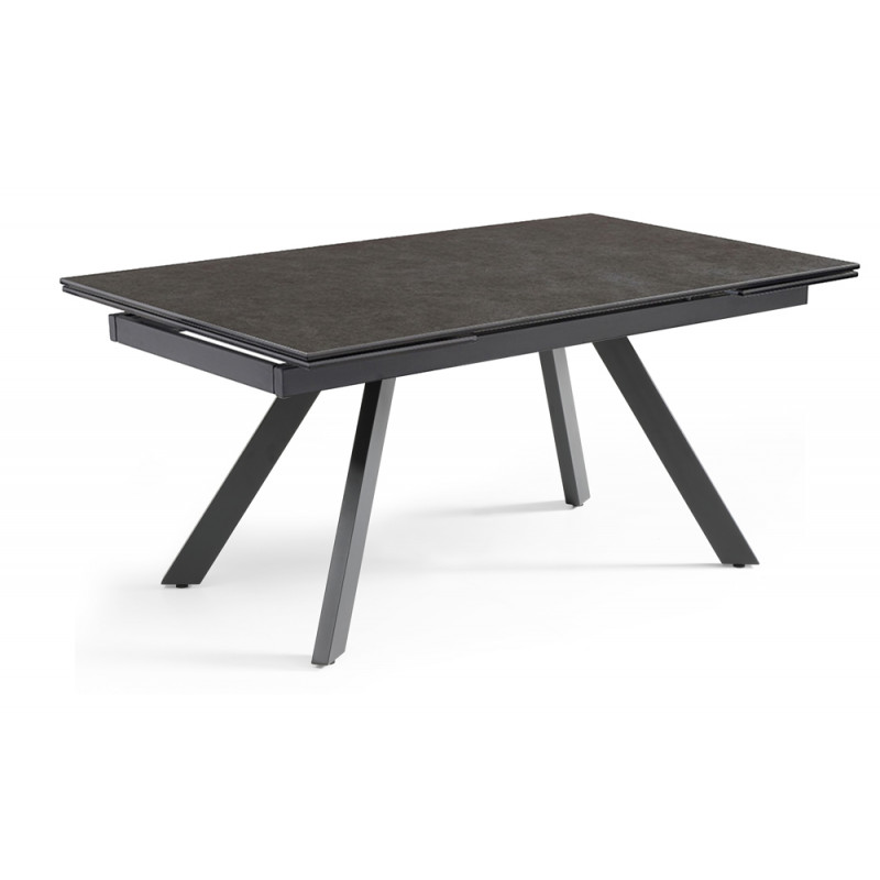 Table extensible 160/240 cm en céramique gris anthracite mat et 4 pieds inclinés métal noir - UTAH 08