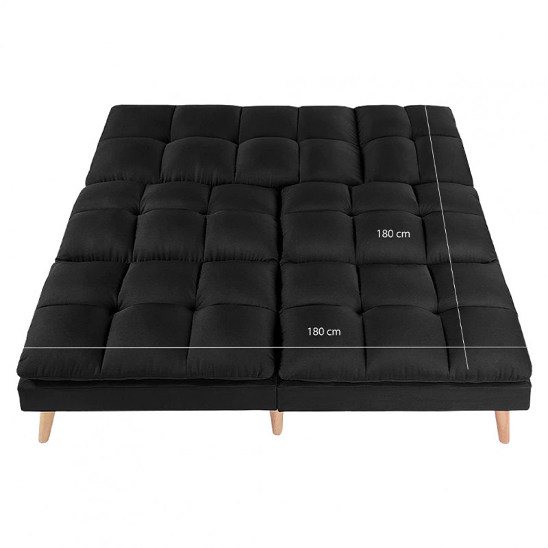 Banquette convertible angle réversible et modulable tissu noir - KURT