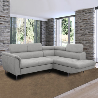 Canapé d'angle droit convertible gris avec piètements métal - RUSSELL